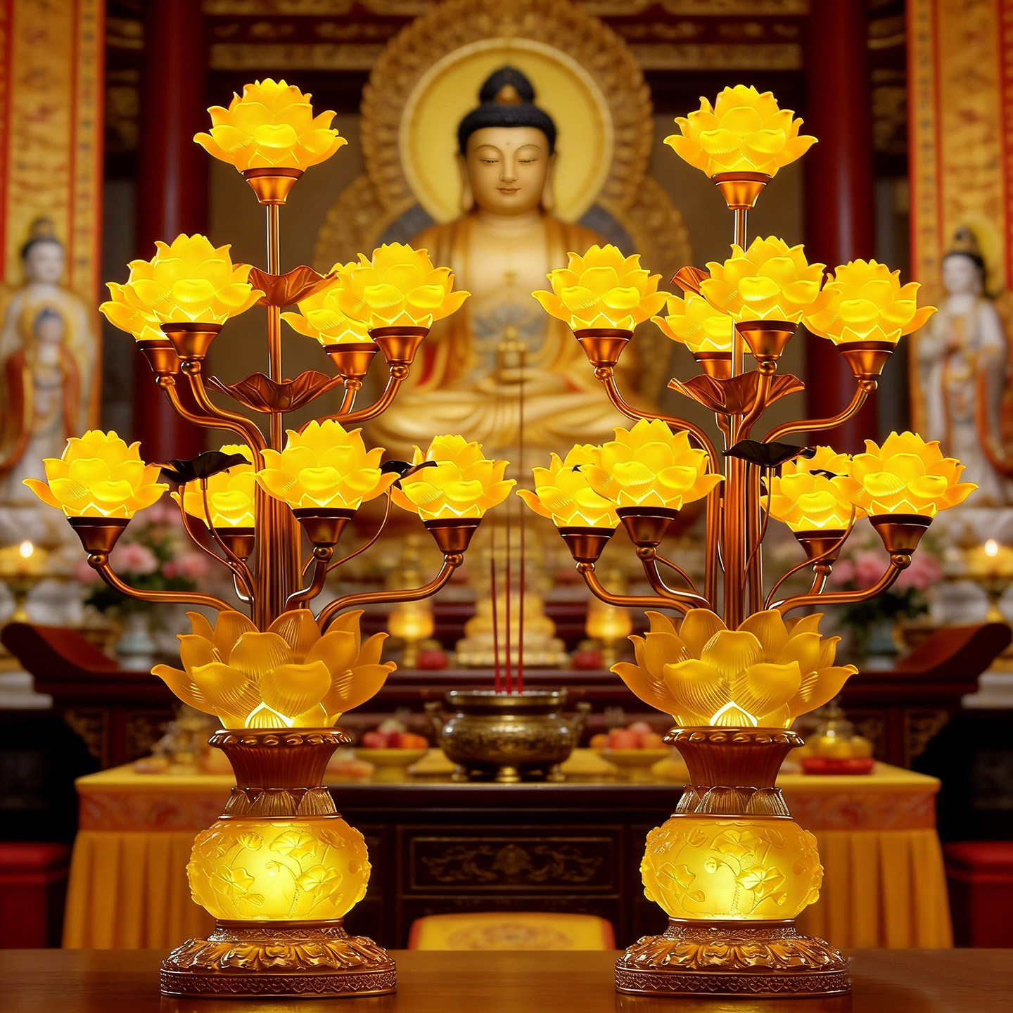 新款九品琉璃莲花灯供佛一对大型佛灯佛前供灯家用寺庙落地荷花灯