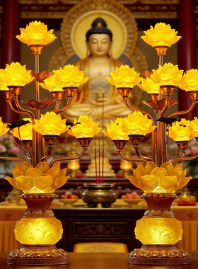 琉璃九品LED莲花供佛长明灯一对