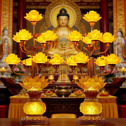 琉璃九品LED莲花供佛长明灯一对