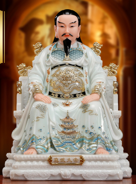 汉白玉真武大帝神像供奉摆件