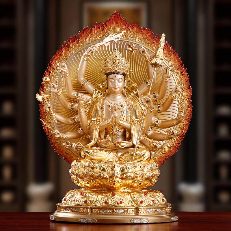 台湾贴金镶宝准提菩萨铜佛像准胝观音七俱胝佛母佛堂家用供奉摆件