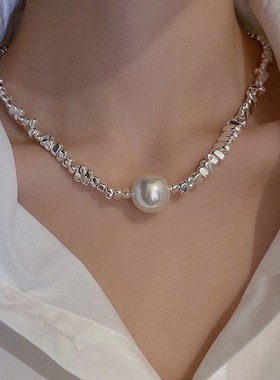 不规则几何碎银子方块珍珠项链小众设计轻奢百搭简约轻奢气质颈链