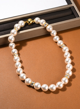 高级感香槟金色调磁吸扣14mm深海贝珠项链微瑕