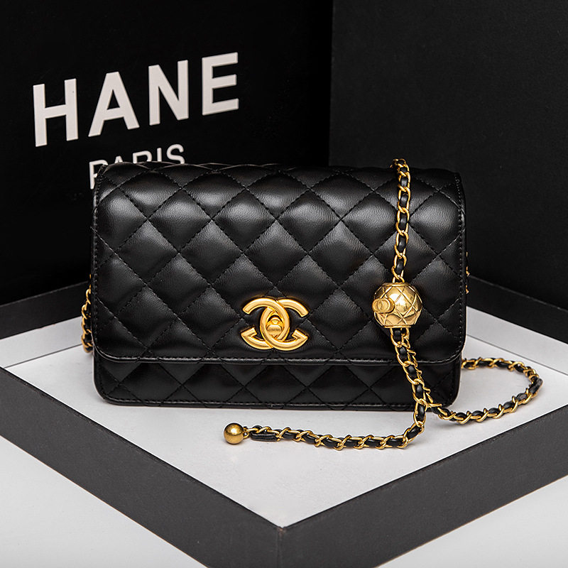 大牌真皮女包小金球链条百搭小香风发财包菱格纹斜挎手提轻奢女包