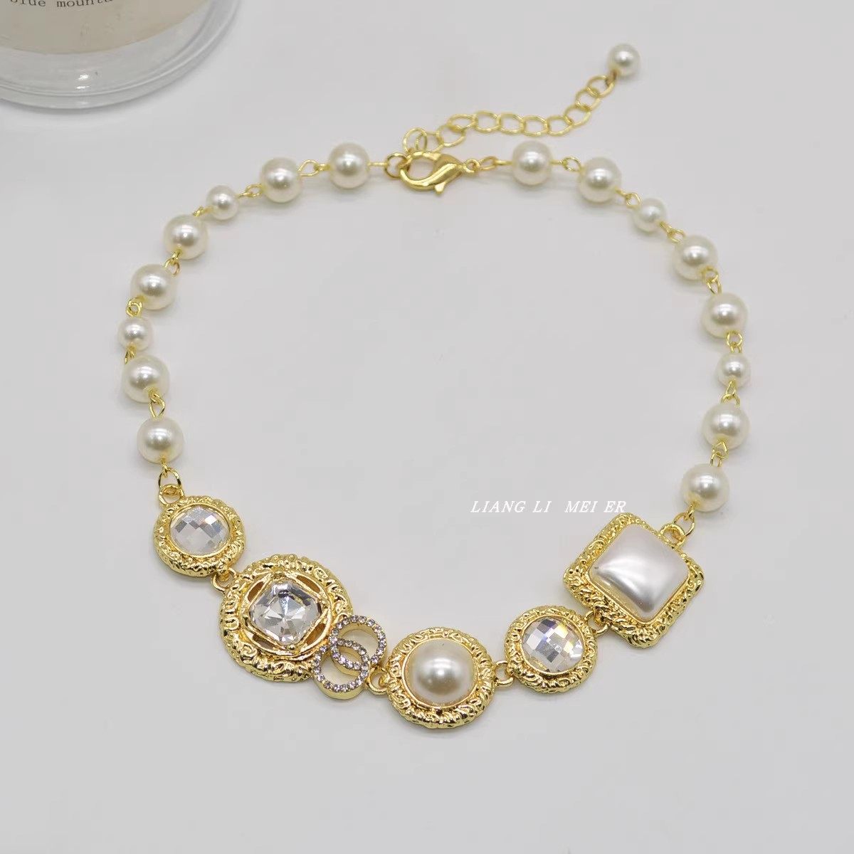 复古小香风高级感字母镶钻珍珠拼接项链女金属时尚锁骨颈链choker,饰品/流行首饰/时尚饰品新,项链,淘宝优惠券,粉丝福利购,淘宝优惠卷