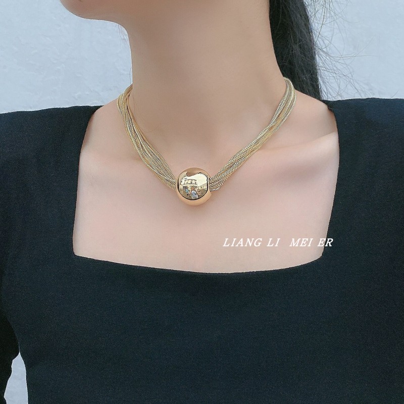 金属蛇骨链多层女圆球项链毛衣链