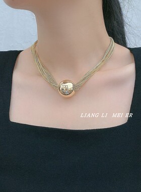 金属蛇骨链多层女圆球项链毛衣链