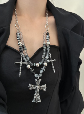 暗黑哥特风金属骷髅头十字架项链