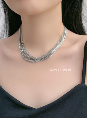 金属蛇骨叠戴女多层细项链锁骨链