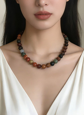 天然彩混石串珠项链多巴胺锁骨链