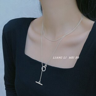 小众设计长款多层蛇骨链女叠戴OT扣项链2025多种戴法细锁骨颈链潮