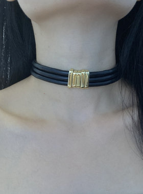 金属多层皮质女金属几何项链颈链