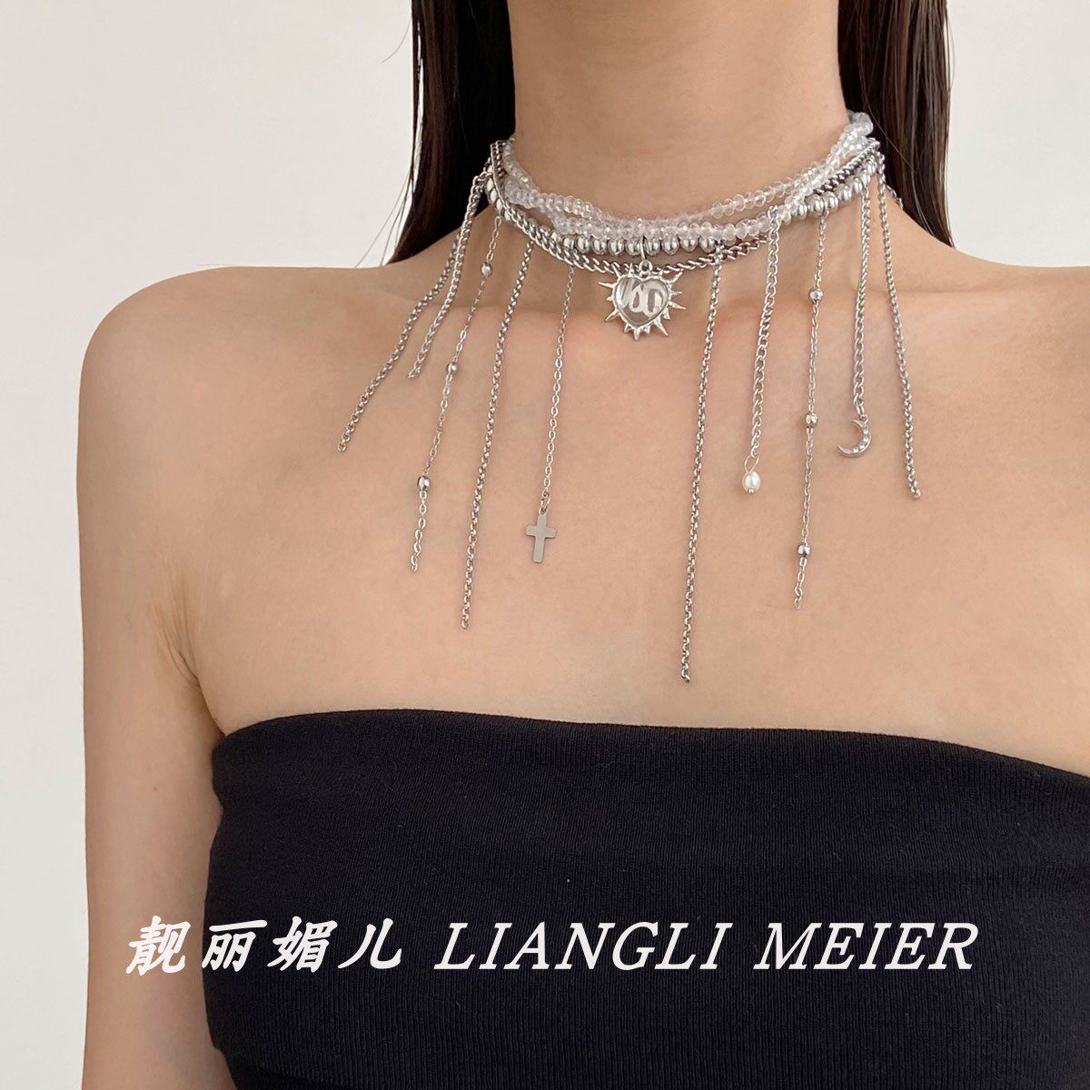 辣妹风多层爱心星星吊坠项链女小众独特设计流苏链锁骨链颈链配饰