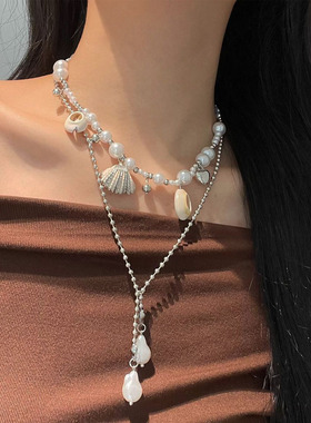海洋系列贝海螺珍珠双层叠戴项链