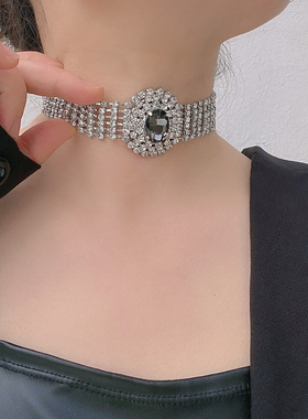 满钻水晶多层宽版锁骨链项圈女新娘礼服气质短款choker颈链项链新