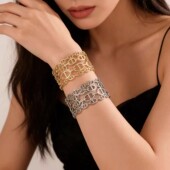 手环手饰 多层宽版 欧美重工金属镂空猪鼻子开口手镯女时尚 街拍个性