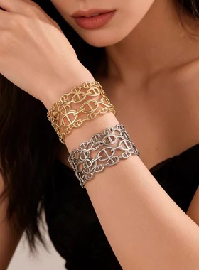 金属镂空多层猪鼻子开口手镯女