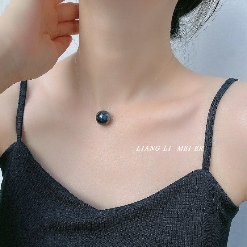 珍珠细鱼线女单颗项链锁骨链