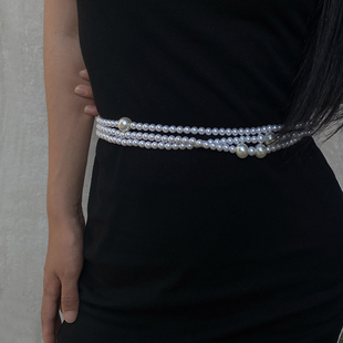 性感纯欲风不规则珍珠身体链腰链多层叠戴腰链女时尚瘦身链条配饰