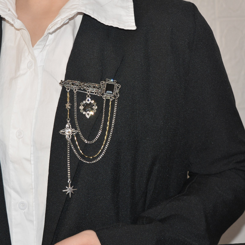 暗黑复古金属链流苏镶钻别针胸针巴洛克黑色宝石高档气质外套配饰,饰品/流行首饰/时尚饰品新,胸针,淘宝优惠券,粉丝福利购,淘宝优惠卷