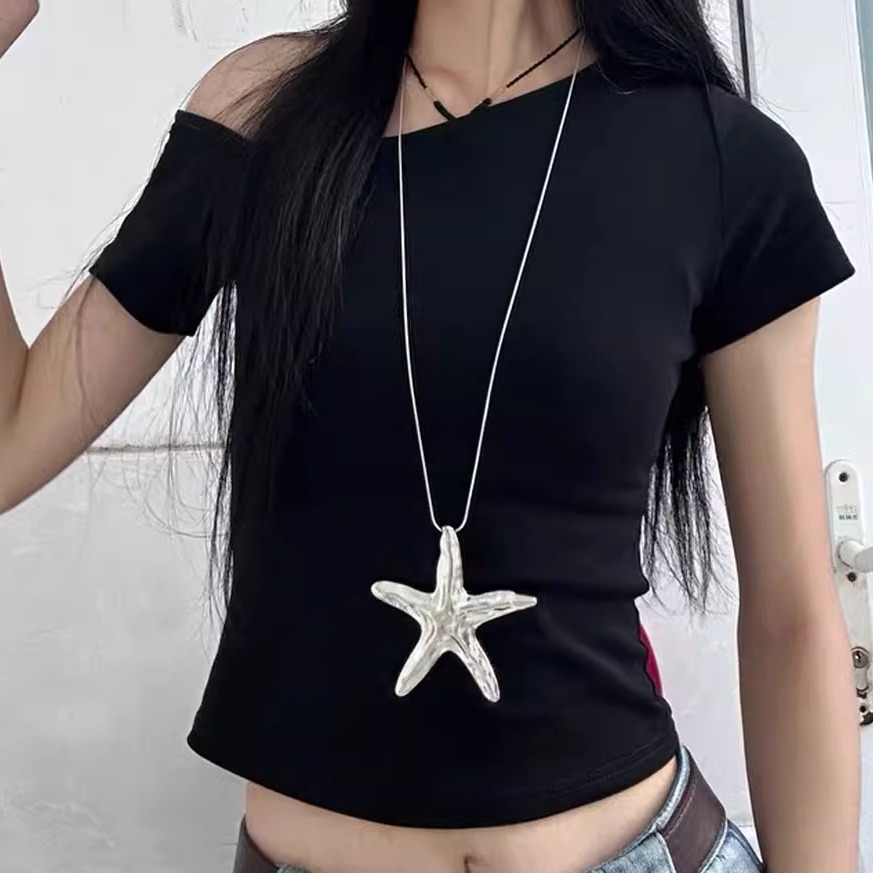 金属风凹凸纹星星海星叠戴项链