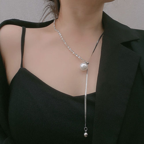 珍珠拼接女碎银蛇骨链项链颈链