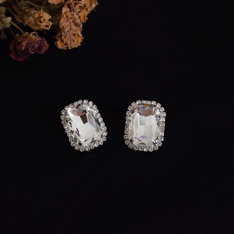 ins长方形大水钻宝石奢华耳钉