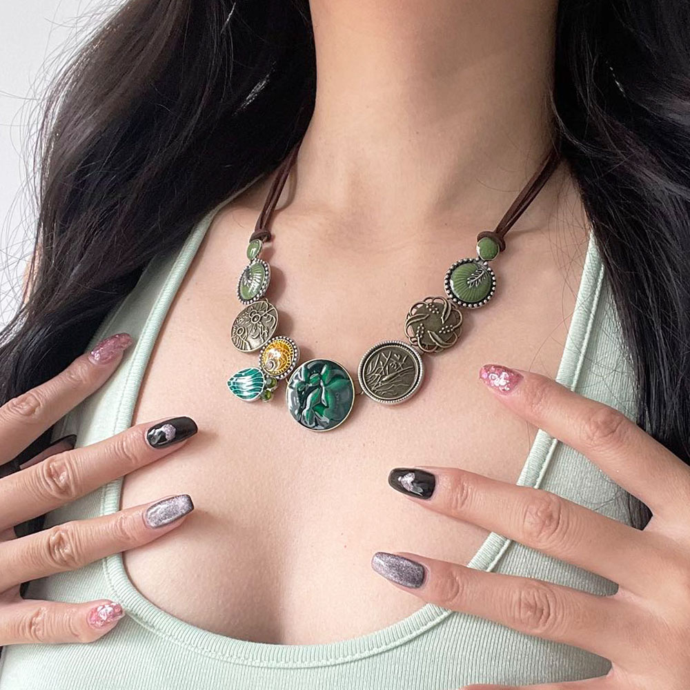 纽扣拼接项链颈链女锁骨链