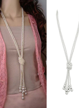 长款珍珠多层流苏打结可调项链女