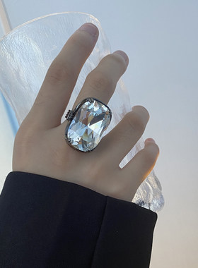 女金属复古几何大宝石戒指指环