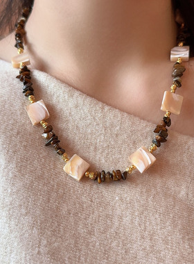 碎石串珠不规则天然贝壳片项链