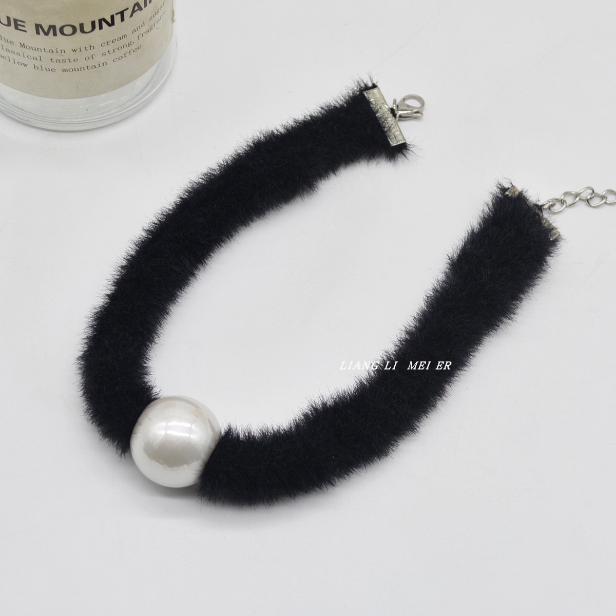 珍珠黑色毛绒女大珍珠choker项链
