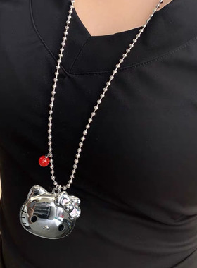 金属冷淡风银卡通猫吊坠项链女