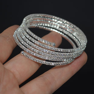 轻奢银色满钻水晶多层弹力手镯女简约时尚 素圈臂环手链小众手环潮