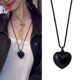 fever同款 vintage黑色爱心项链女小众时尚 复古吊坠毛衣链颈链配饰