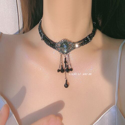 水晶满钻串珠女多层流苏项链