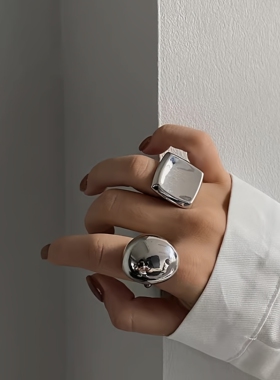 夸张金属银色几何光面开口戒指环