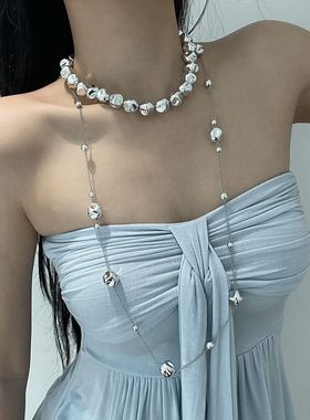 金银串珠凹陷半球项链多层颈链