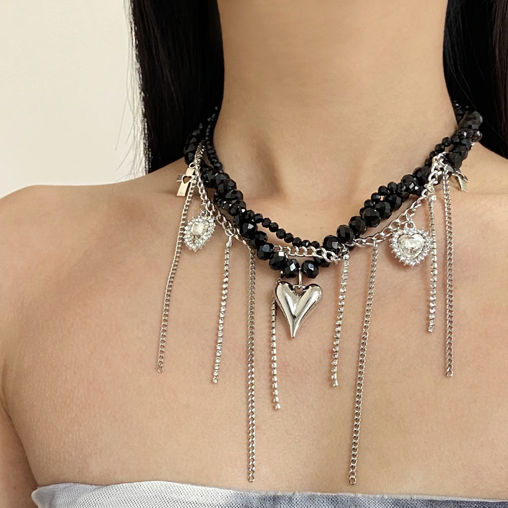 时髦复古多层缠绕镶钻爱心桃心流苏项链女choker黑串珠锁骨链颈链,饰品/流行首饰/时尚饰品新,项链,淘宝优惠券,粉丝福利购,淘宝优惠卷
