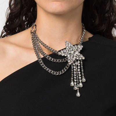 金属链闪钻星星多层流苏项链女