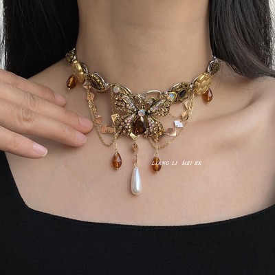 镶钻美拉德流苏女满钻蝴蝶毛衣链