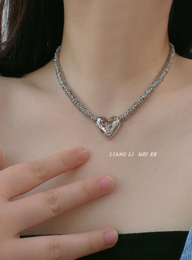 金属复古女爱心锁骨链