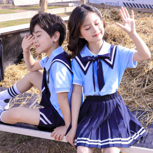 幼儿园园服夏装 纯棉 英伦学院风小学生校服夏季 儿童班服毕业照短袖