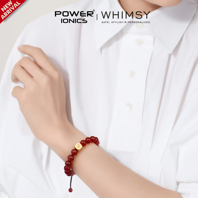 POWER IONICS男女天然玛瑙手链18K镀金可调节手串转运珠刻字礼物