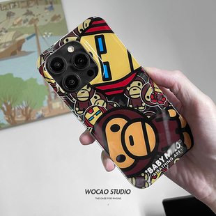 wocao日本潮牌猿人猴iPhone15Promax手机壳16promax个性亮面14防滑13PRO创意15情侣男女款防摔保护套12PROMAX