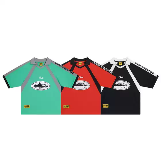 Cross-Border Corteiz Spliced American Sports Jersey Short-Sleeved Retro Trendy Brand Devil Island Loose Street Versatile T-Shirt