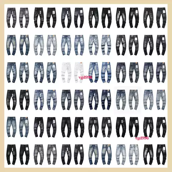 European and American Purple Brand Straight-Leg Jeans, Washed, Distressed, Vintage, Ripped, Cool American Style