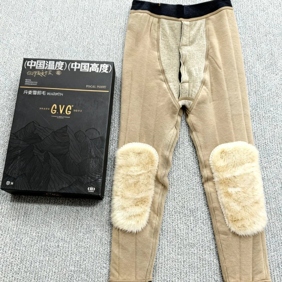 GVG9818男特厚护膝高腰冬季保暖东北防寒羊毛加绒修身棉裤加厚