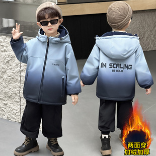 男童加绒外套2026新款秋冬儿童摇粒绒两面穿上衣冬季男孩加厚棉服