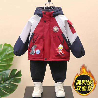 奥特曼加厚秋冬季连帽两面穿外套